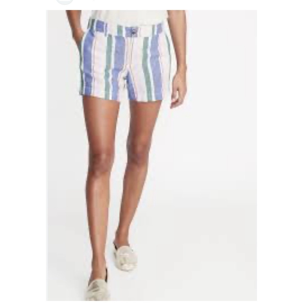 Mid-Rise Striped Linen-Blend Everyday Shorts for Women - 5-inch inseam‎ Sz 16